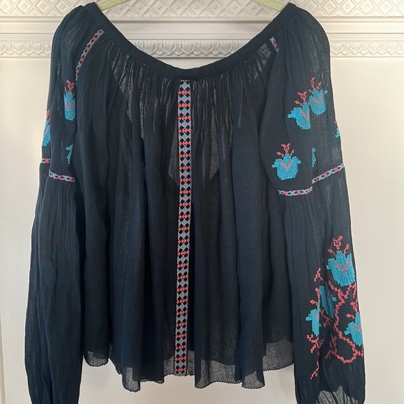 Free People Black Embroidered Blouse Sz M - Picture 6 of 7